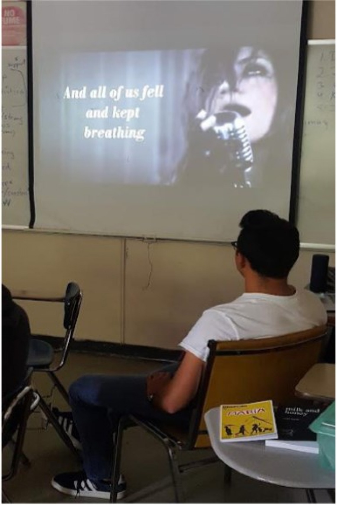 puerto rico classroom student looking at an image on screen from projector